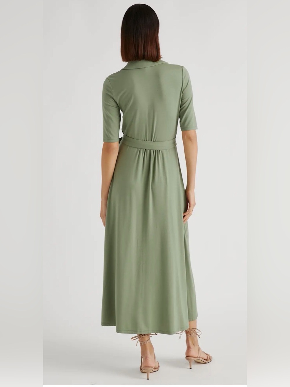 QUINCE Tencel Jersey Midi Wrap Dress Sage Green L - Picture 3 of 10